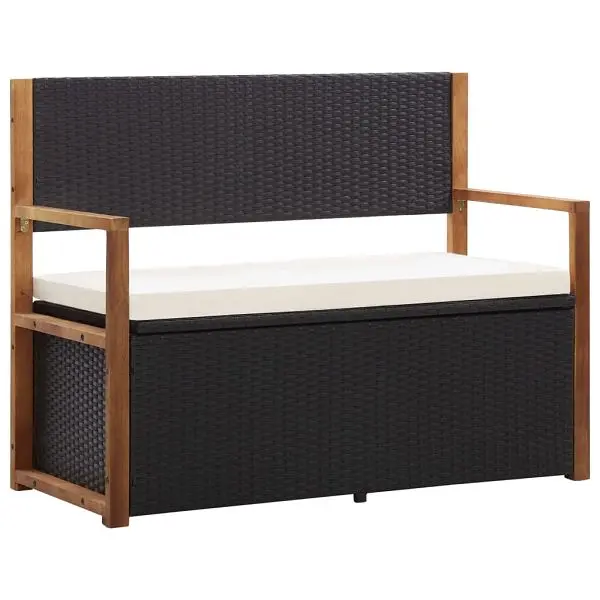 vidaXL Storage Bench 45.3" Poly Rattan and Solid Acacia Wood Black, 46010