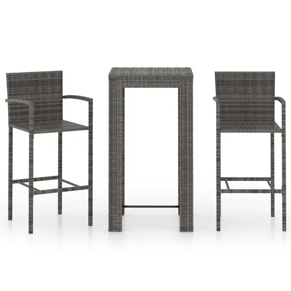 vidaXL Streamlined 3 Piece Patio Bar Set Armrest Poly Rattan Charcoal, 3064806