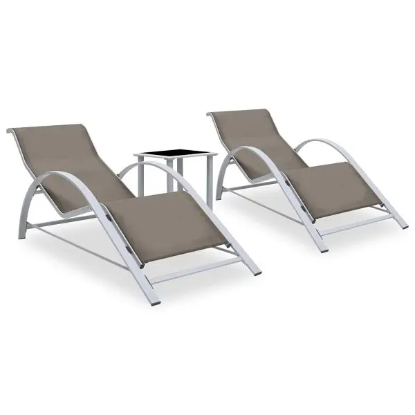 vidaXL Stylish Sun Loungers 2 pieces Table Aluminum Taupe, Black colored, 310538