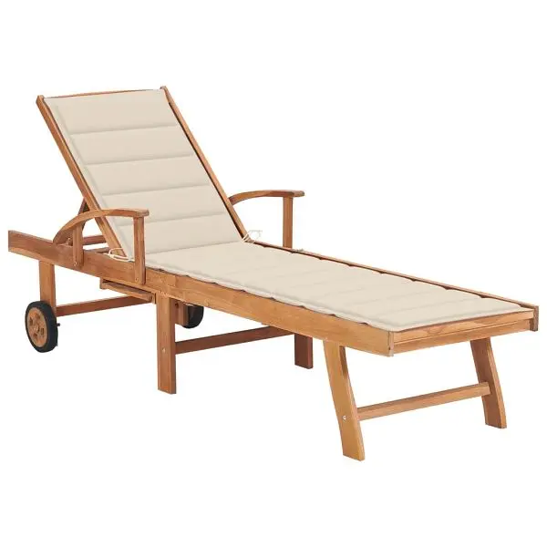 vidaXL Sun Lounger Cream Cushion Solid Teak Wood, 3063008