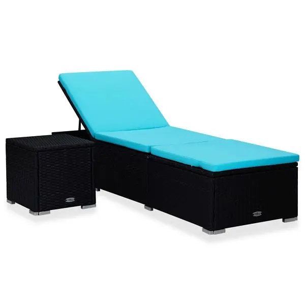 vidaXL Sun Lounger Cushion and Tea Table Poly Rattan Blue, Jet Black colored, 310227