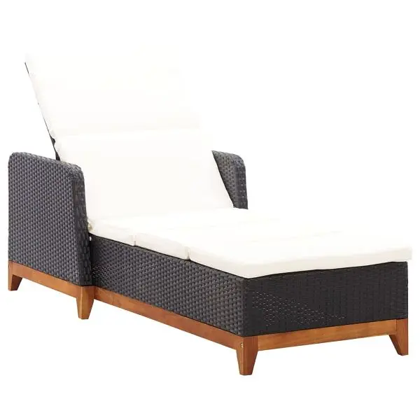 vidaXL Sun Lounger Poly Rattan and Solid Acacia Wood Onyx, White Cushion, 46012