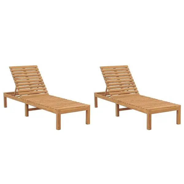 vidaXL Sun Loungers 2 pieces Solid Wood Teak, Brown colored, 3073206