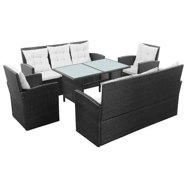 vidaXL Superior 5 Piece Patio Lounge Set Cushions Poly Rattan Black, glass tabletop, 43972
