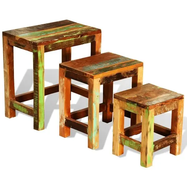 vidaXL Super-Strong Nesting Table Set 3 Pieces Vintage Reclaimed Wood, Brown colored, 241093