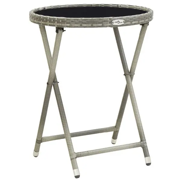 vidaXL Tea Table Gray 23.6" Poly Rattan and Tempered Glass, 46204