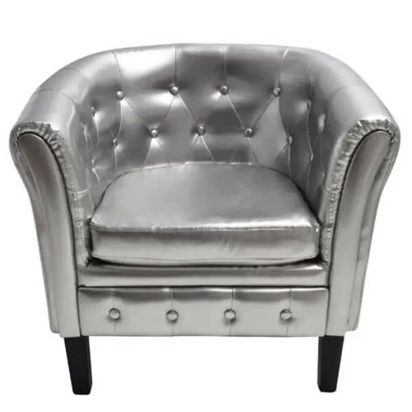 vidaXL Tub Chair Chrome Silver Faux Leather, 27.4" x 24.4" x 28" Armchair, 60708