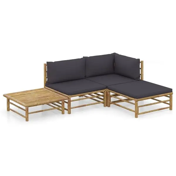vidaXL Universal 4 Piece Patio Lounge Set Dark Gray Cushions Bamboo, 3058190