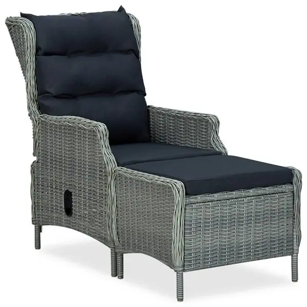 vidaXL Upgraded Reclining Patio Chair Footstool Poly Rattan Light Gray, 313304
