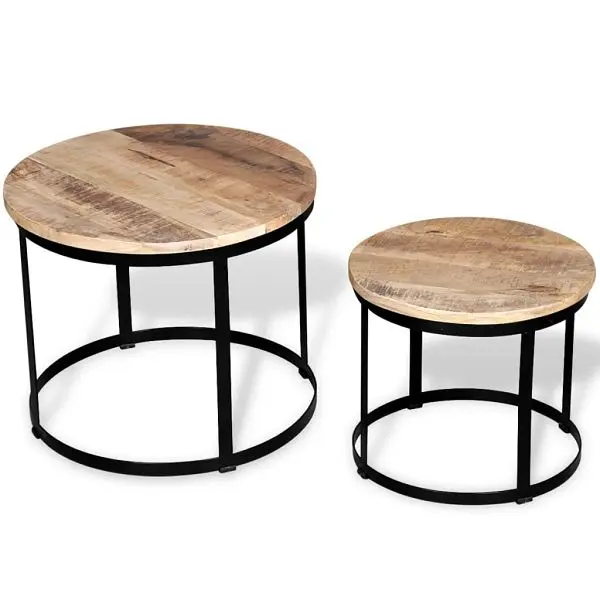 vidaXL Versatile Two Piece Coffee Table Set Rough Mango Wood Round 15.7"/19.7", Chocolate colored, 244006