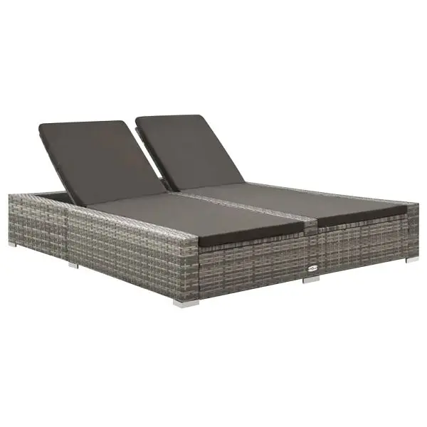 vidaXL Waterproof Double Sun Lounger Poly Rattan, Gray colored, 312155
