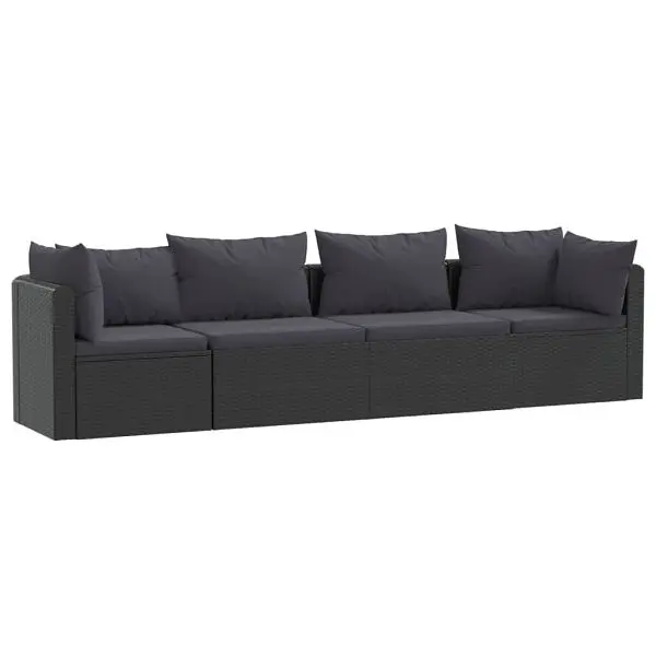 vidaXL Water-Resistant 4 Piece Patio Sofa Set Cushions Poly Rattan Black, 46558