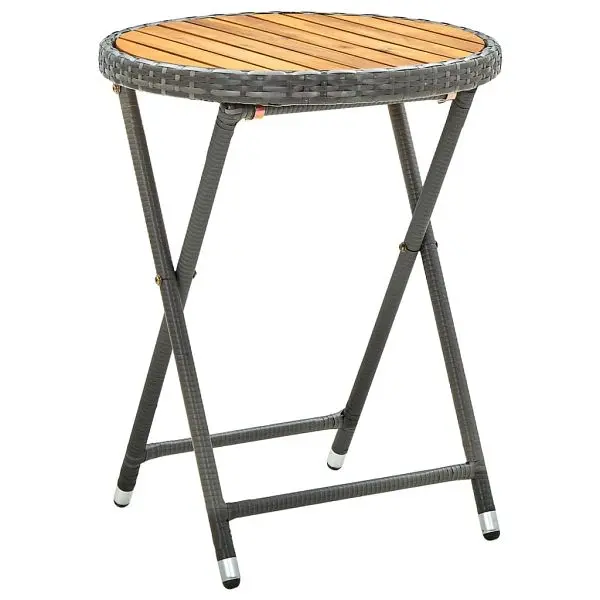 vidaXL Weather-Resistant Tea Table Gray 23.6" Poly Rattan and Solid Acacia Wood, 316510