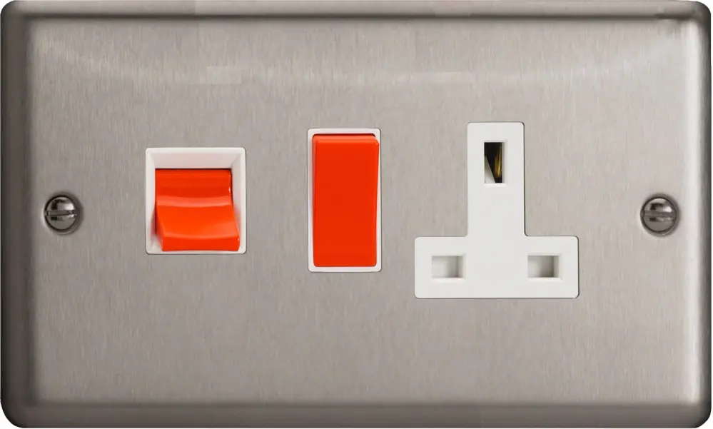 Varilight 45A Cooker Panel 13A Dual Pole Switched Socket Outlet (Red Rocker)