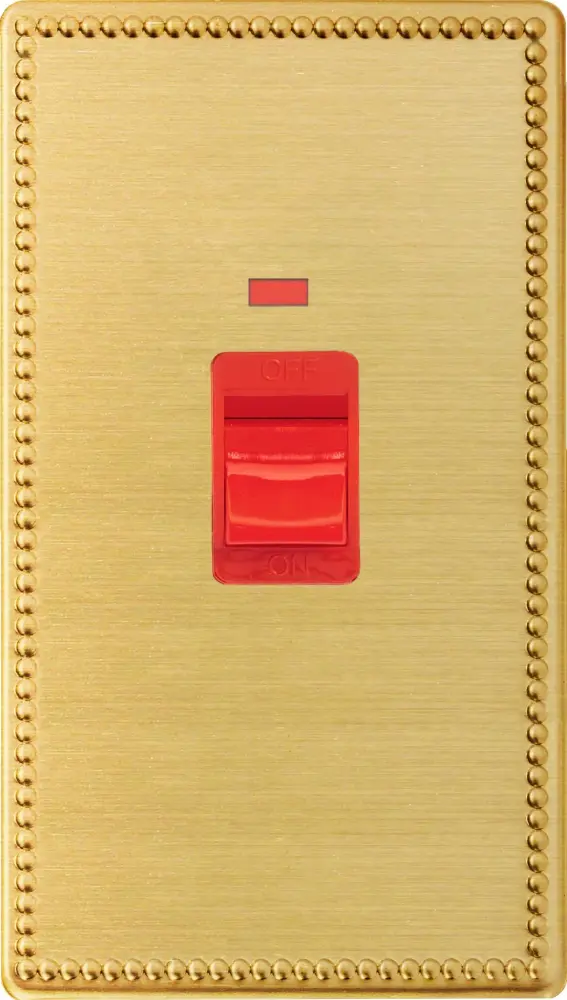 Varilight 45 Amp Cooker Switch Neon (Vertical Dual Size), Dimension Screwless Jubilee Brushed Brass XDY45NWS.JB