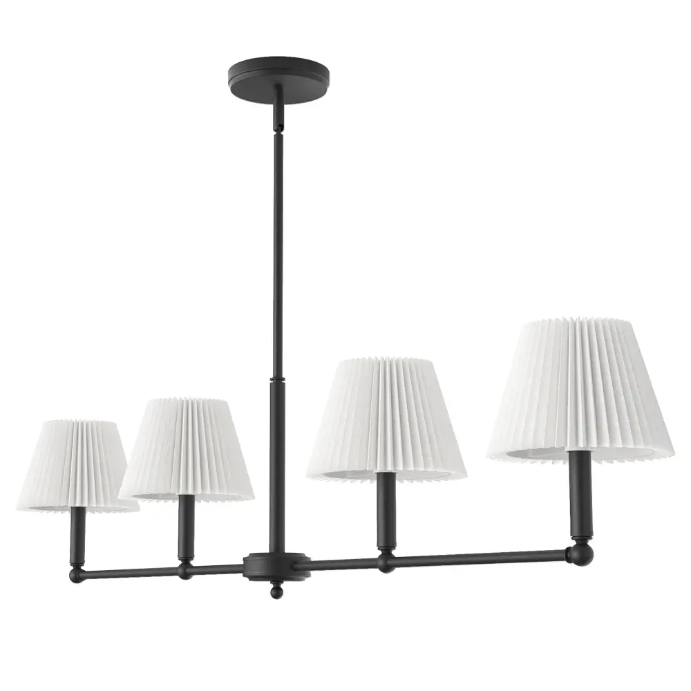 Glow 4-light Adjustable Sloped Pendant - Mid-century Cutting-edge Linear Iron Frame White Linen Shades Dining Room #39009