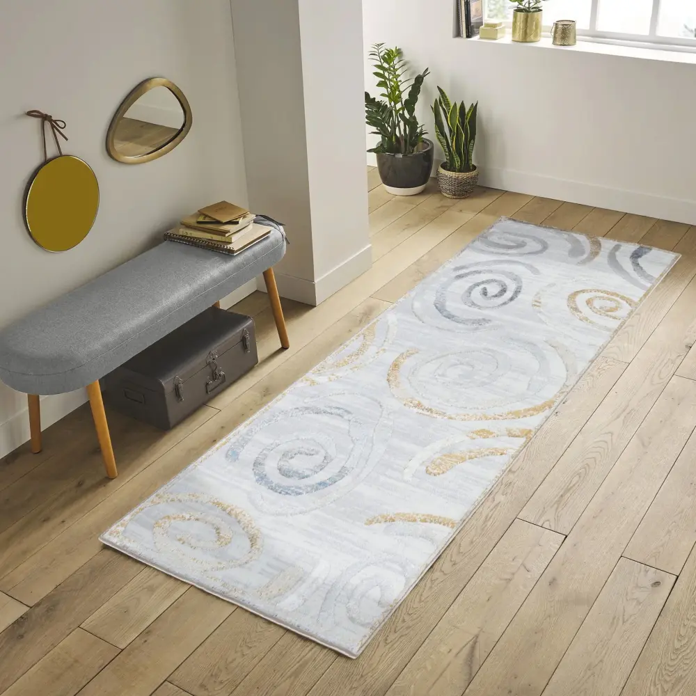 Geometric Pattern Nova - 2'7" X 7' Area Rug - Various / White