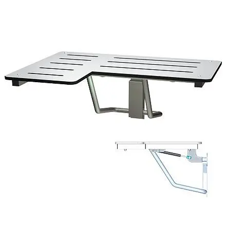 ASI Folding Shower Seat - Slow Close Gas Struts - L-Influenced, Right Hand, ADA - Solid Phenolic, Pure White, 10-8206-SC-R