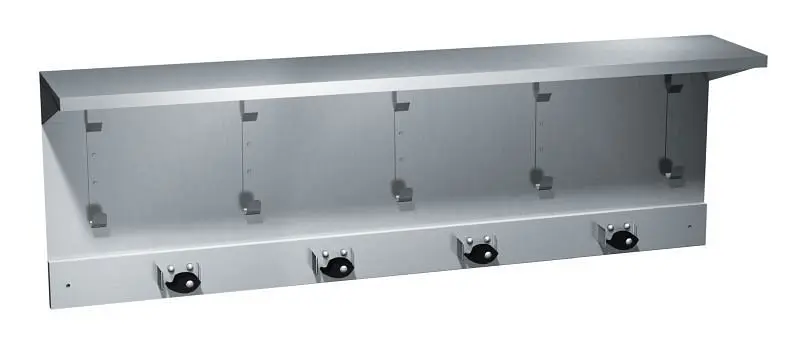 ASI Improved Shelf/Functionality Hook & Mop Strip (5 Hooks, 4 Holders), 44" Length - Surface Mounted, 10-1308-4