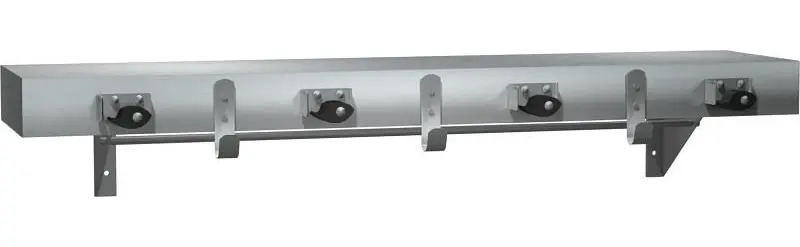 ASI Shelf/Functionality Hook & Mop Strip Drying Rod (3 Hooks, 4 Holders), 36" Length, 10-1315-4