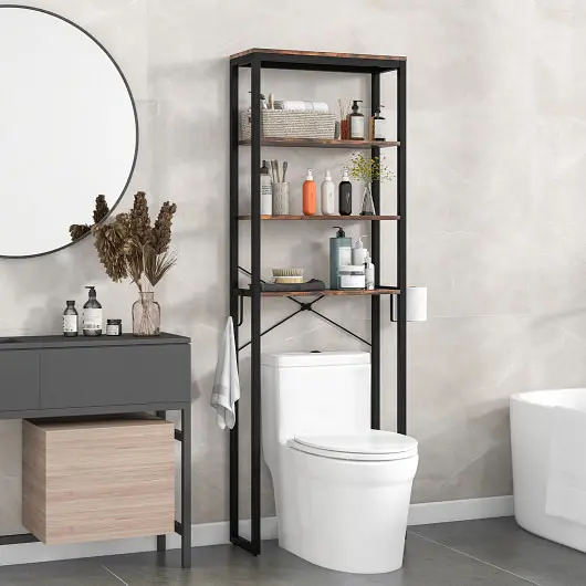 Costway 4-Tier Freestanding Over Toilet Storage Rack, Rustic Beige, BA7880CF