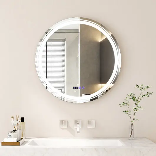 Costway Anti-Fog Round Led Bathroom Mirror 3 Color LED Lights, L, BA8036CA