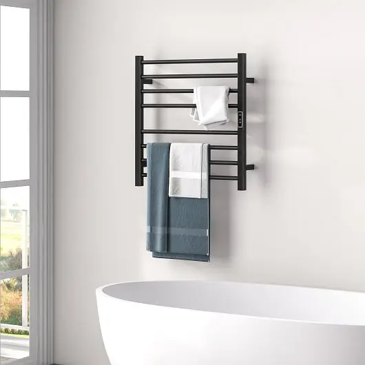 Costway 8 Bars Freestanding Wall Mounted Towel Warmer Rack LED Presentation, Midnight Black, ES10308US-BK