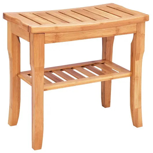 Costway Bathroom Bamboo Shower Chair Bench Storage Shelf, BA7268