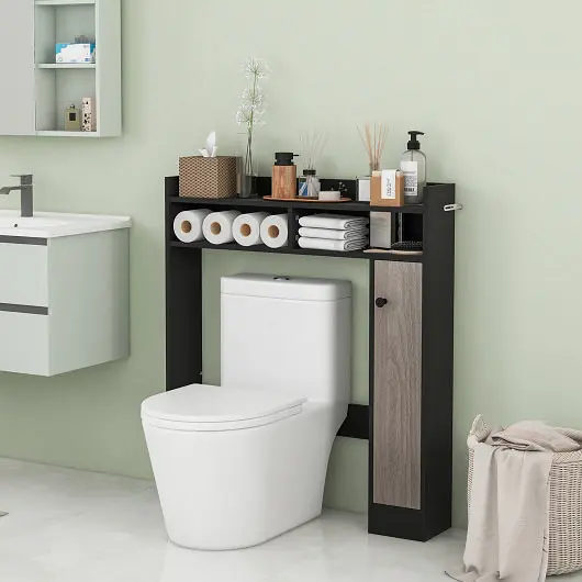 Costway Bathroom Over Toilet Floor Storage Arranger Adjustable Shelves, Midnight Black, BA7881DK