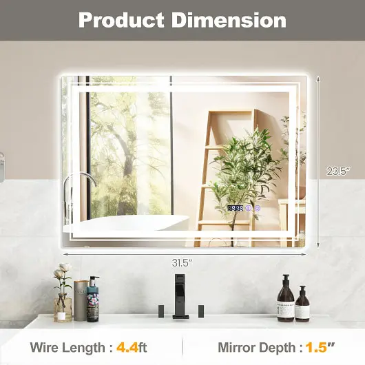 Costway Defogging LED Bathroom Mirror Memory Function and Anti-Fog, M, BA8038CA