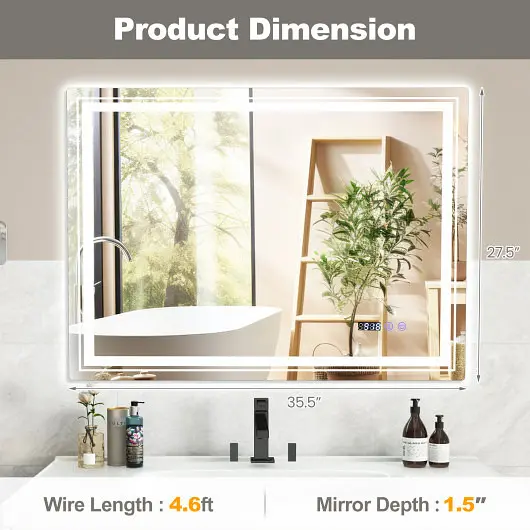 Costway Defogging LED Bathroom Mirror Memory Function and Anti-Fog, L, BA8039CA