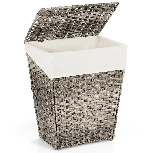 Costway Foldable Handwoven Laundry Hamper Removable Liner, Gray, HW67573GR