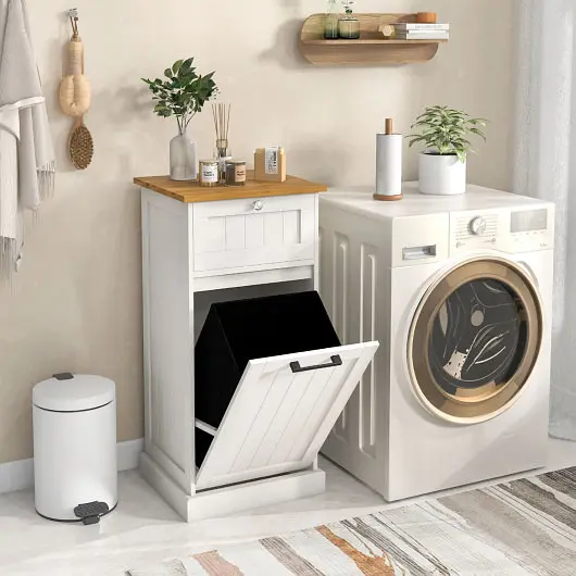 Costway Freestanding Tilt Out Laundry Cabinet Binquireet, White, HV10425WH