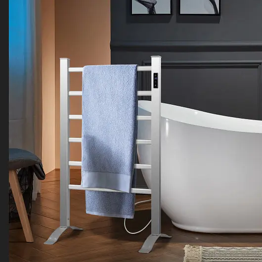 Costway Freestanding and Wall, Mounted 6 Bars Towel Warmer Timer and LED Presentation, ES10253US-SL