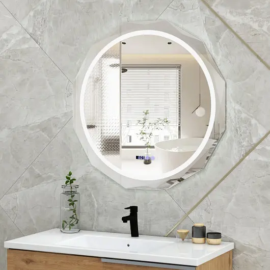 Costway Grooved Defogging LED Bathroom Mirror Stepless 3 Colors Temperature, BA8043CA