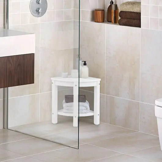 Costway Heavy Duty Corner Shower Bench Stool Storage Shelf Shaving Legs, Ivory, BA7860WH
