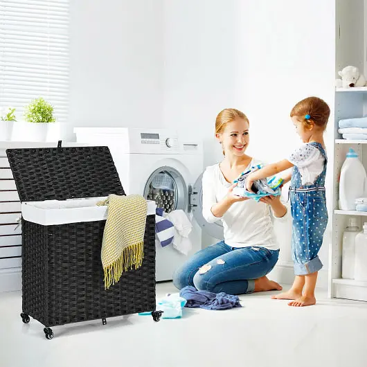 Costway Laundry Hamper Wheels and Lid, Black, JV10353DK