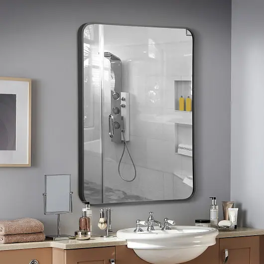 Costway Metal Framed Bathroom Mirror Roundedecorners, Ebony, JV10611BK