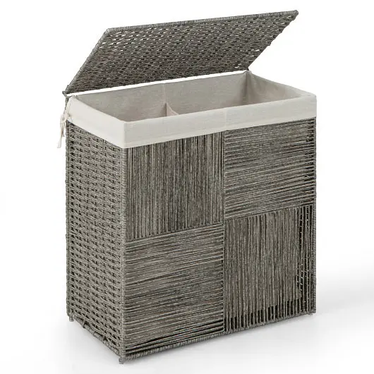 Costway Non-Slip 29 Gallons Laundry Hamper Accessible Handles and Removable Liner Bag, Gray, JZ10210GR