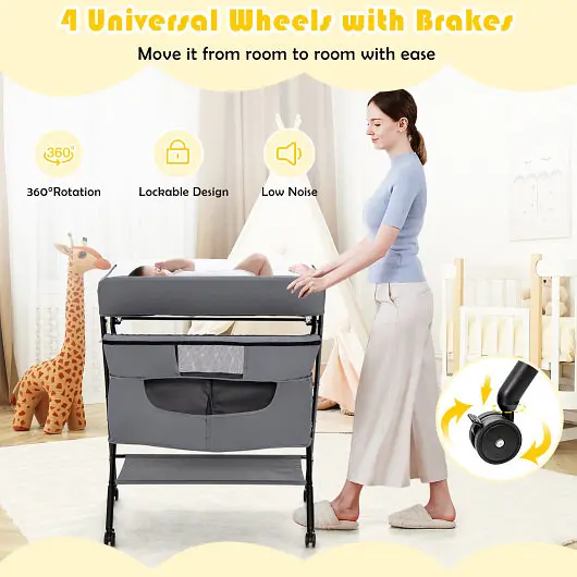Costway Travel-friendly Adjustable Height Newborn Nursery Arranger wheel, Gunmetal, AC10006US-GR