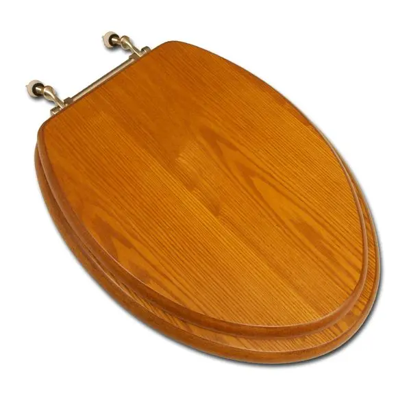 Jones Stephens Decorative Wood Seat, Light Oak Finish, Brushed Black Nickel Hinge, Elongated Closed Front Cover, C3B2E117BN