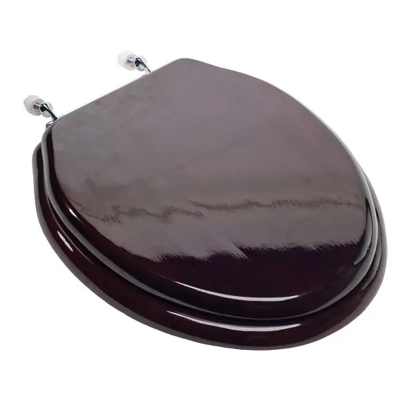 Jones Stephens Designer Wood Seat Piano Finish, Mahogany Finish, Chrome Hinge, Elongated Closed Front Cover, C2B1E16CH