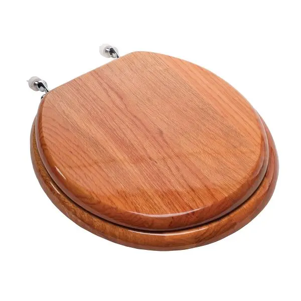 Jones Stephens Designer Wood Seat Piano Finish, Oak, Chrome-Plated Hinge, Round Closed Front Cover, C2B1R17CH