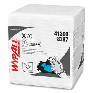 Kimberly-Clark Certified-Safe Wypall X70 Cloths, White, 12.5 W x 12 L, 76 Sheets per Pack, 12 Packs per Case, 41200