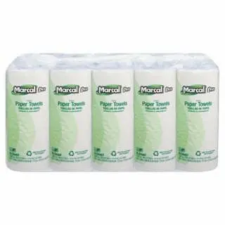 Marcal Grooved 100% Luxury Recycled Perforated Towels, 11 x 9, Pure White, 15 Rolls/Carton, MRC610