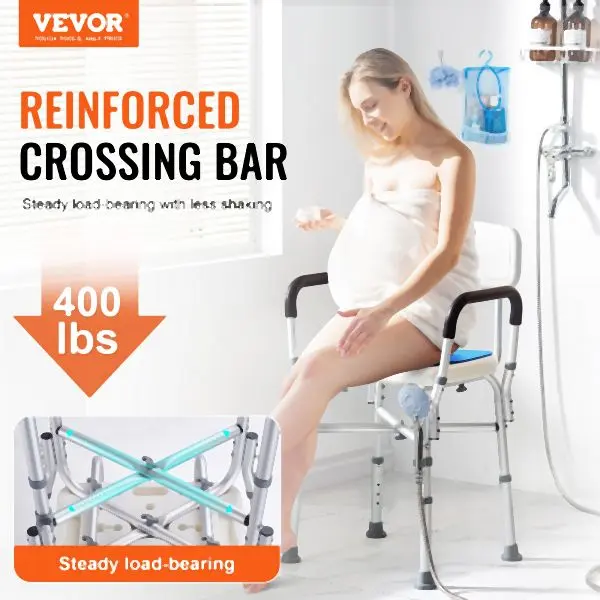 VEVOR 400lbs Shower Chair Bath Bench Arms Back Adjustable Height Inside Tub, LYYKDGDLHJPENBZ1JV0