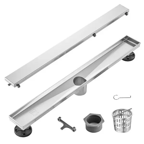 VEVOR Guard 24 Inch Linear Shower Drain Offset Tile Insert Cover, Brushed 304 Stainless Spring Steel Rectangle, Silver, XX...