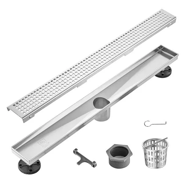 VEVOR 24 Inch Linear Shower Drain Square Pattern Grate, Satin Finish 304 Stainless Tool Steel Rectangle, Silver, XXPSGBXGY...