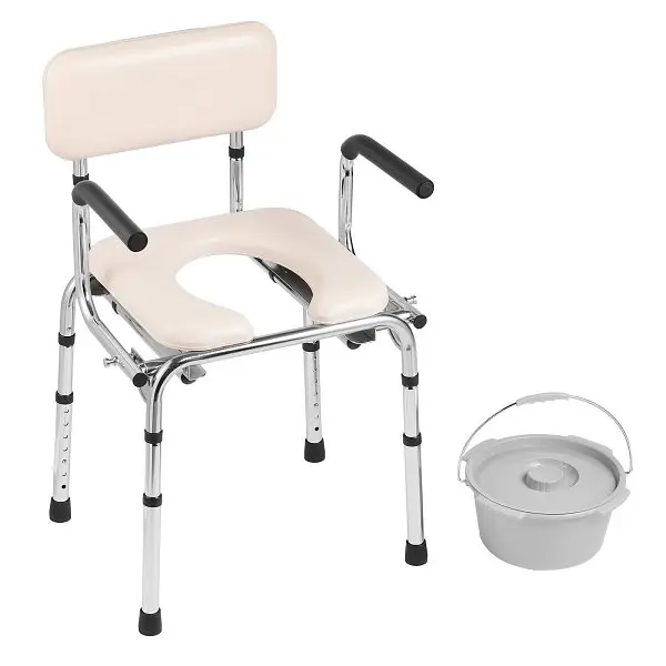 VEVOR Performance Commode Chair Padded Seat, Drop-Down Arms, 7-Level Adjustable Height, 5.8L Removable Bucket, Easy to Ass...