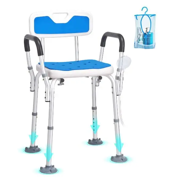 VEVOR Ready-to-Use Shower Chair Seat Padded Arms and Back, Shower Stool Suction Feet, Shower Chair Inside Shower Bathtub, ...